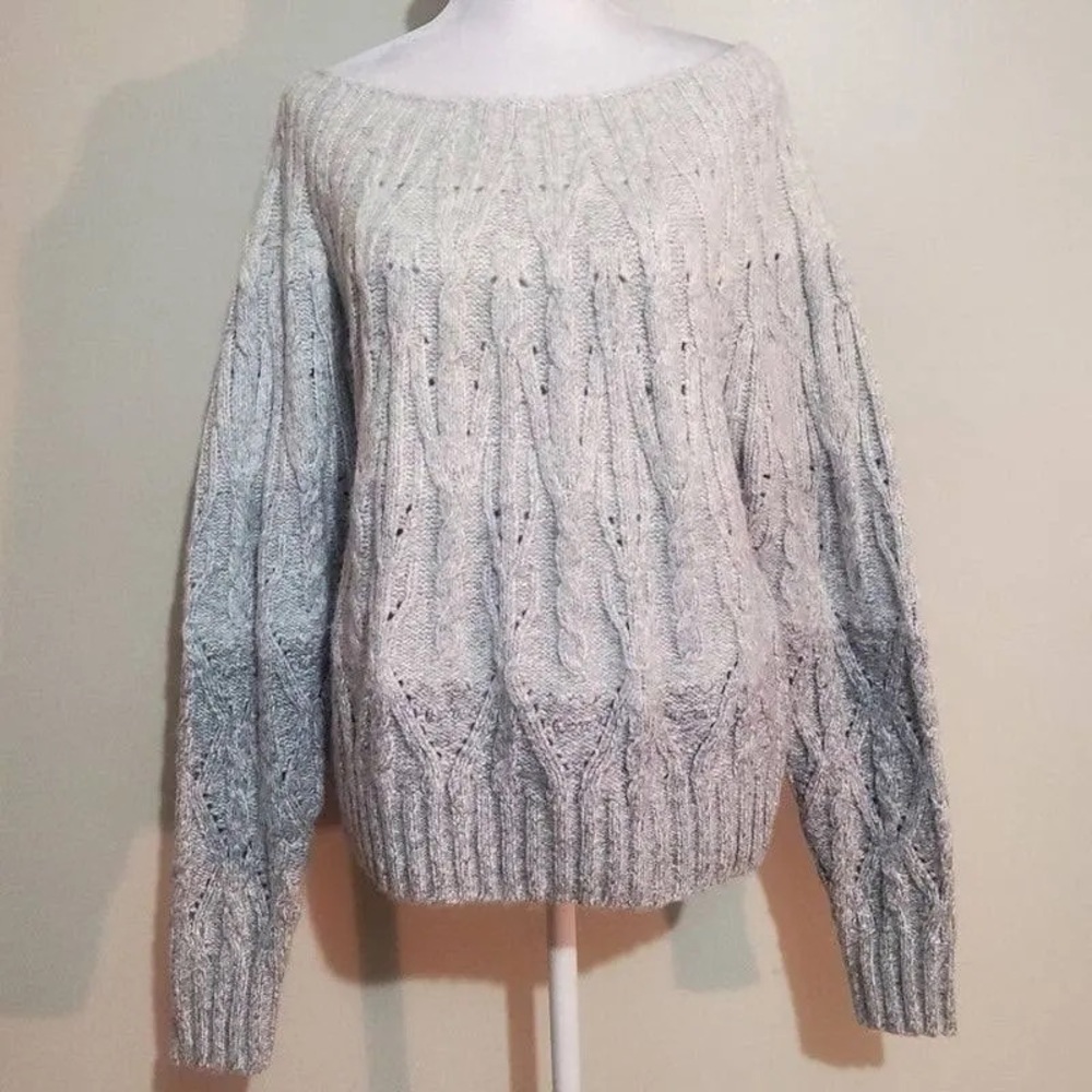 WHBM OMBRÉ cable knitted chunky gray sweater size Medium - Picture 3 of 10